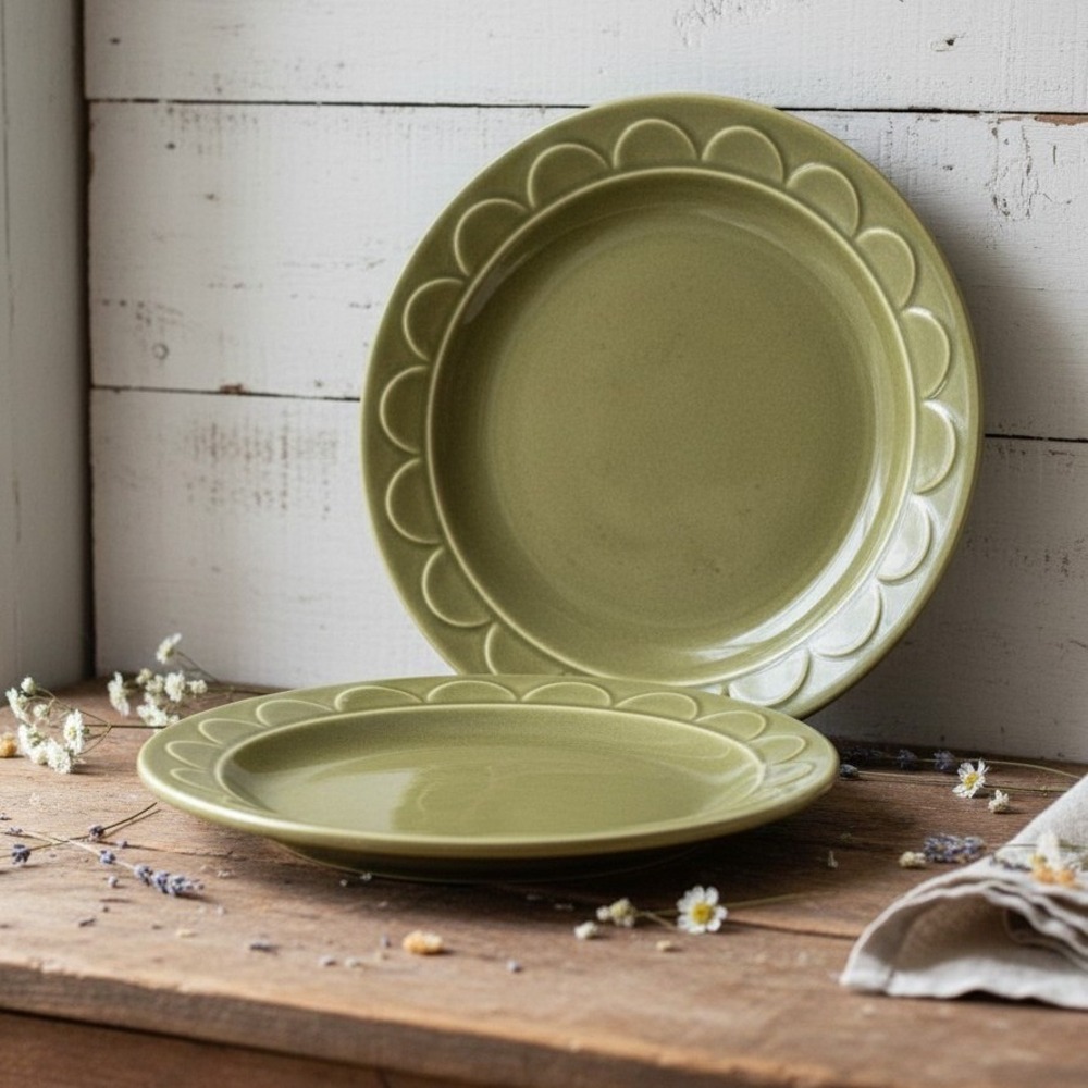Vintage 2 MCM Homer Laughlin Sheffield Granada Olive Green 6" Plates